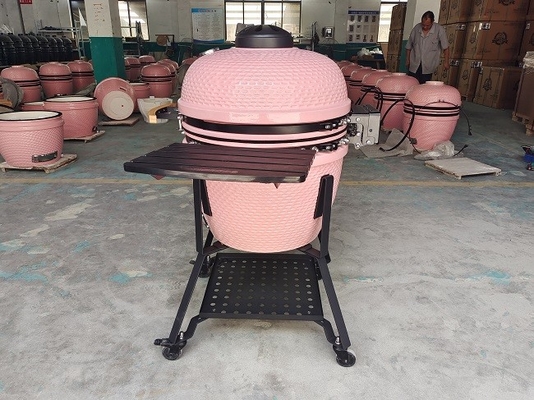 Carbone di legna da 22 pollici in ceramica rosa Kamado Griglie BBQ Bamboo Handlle